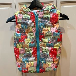 Cat Print Hooded Puffer Vest